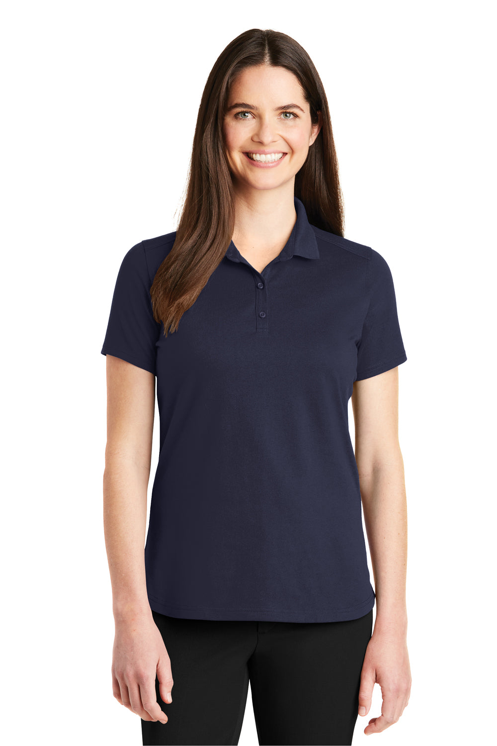 Port Authority LK164 Womens SuperPro Moisture Wicking Short Sleeve Polo Shirt Navy Blue Front