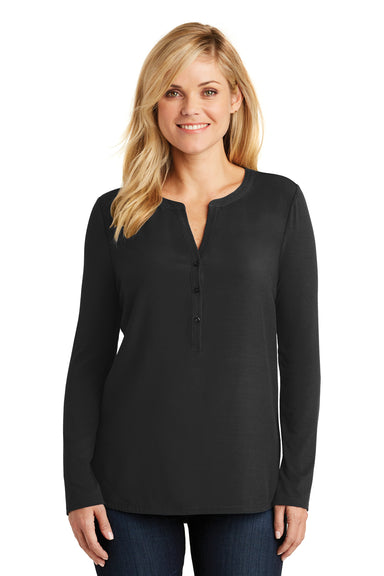 Port Authority LK5432 Womens Concept Jersey Long Sleeve Henley T-Shirt Black Front