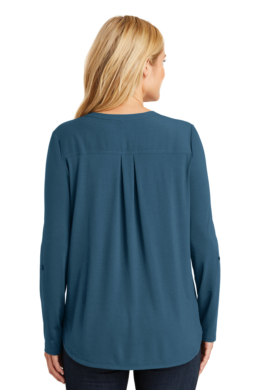 Port Authority LK5432 Womens Concept Jersey Long Sleeve Henley T-Shirt Dusty Blue Back