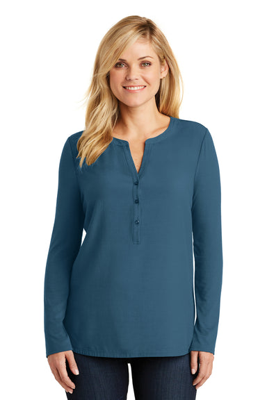 Port Authority LK5432 Womens Concept Jersey Long Sleeve Henley T-Shirt Dusty Blue Front