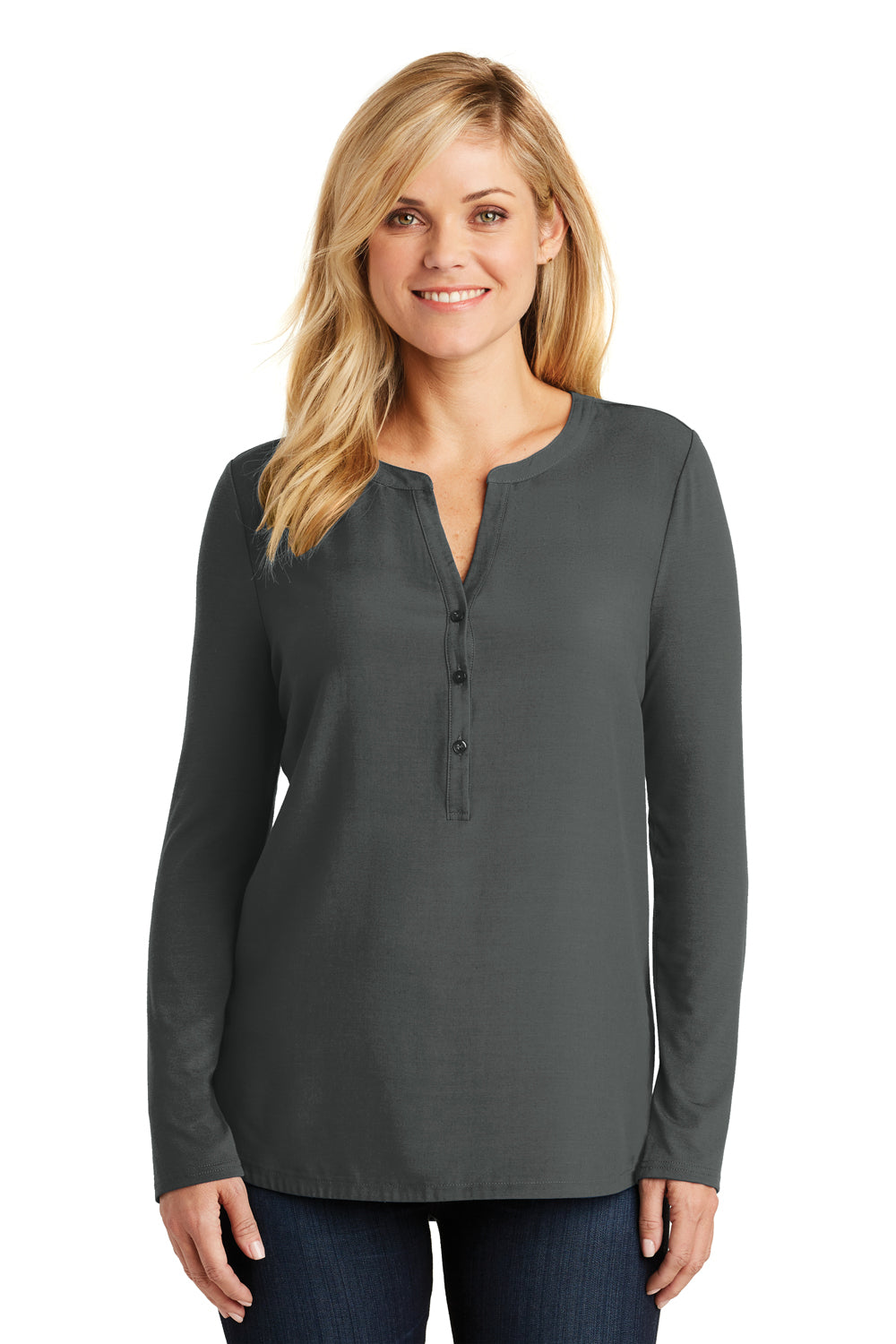 Port Authority LK5432 Womens Concept Jersey Long Sleeve Henley T-Shirt Smoke Grey Front