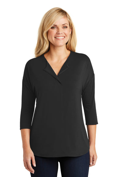 Port Authority LK5433 Womens Concept Jersey 3/4 Sleeve V-Neck T-Shirt Black Front