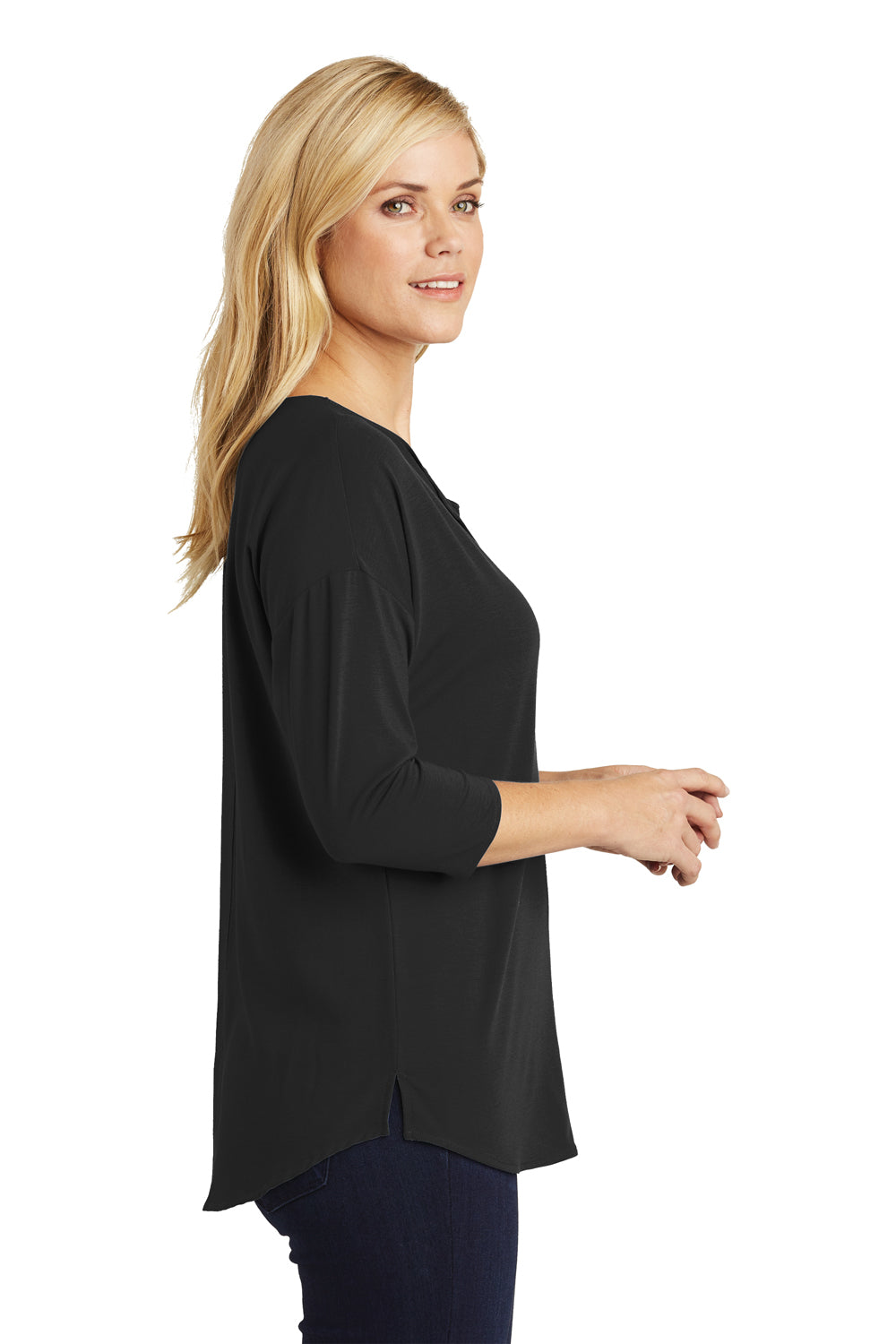 Port Authority LK5433 Womens Concept Jersey 3/4 Sleeve V-Neck T-Shirt Black Side