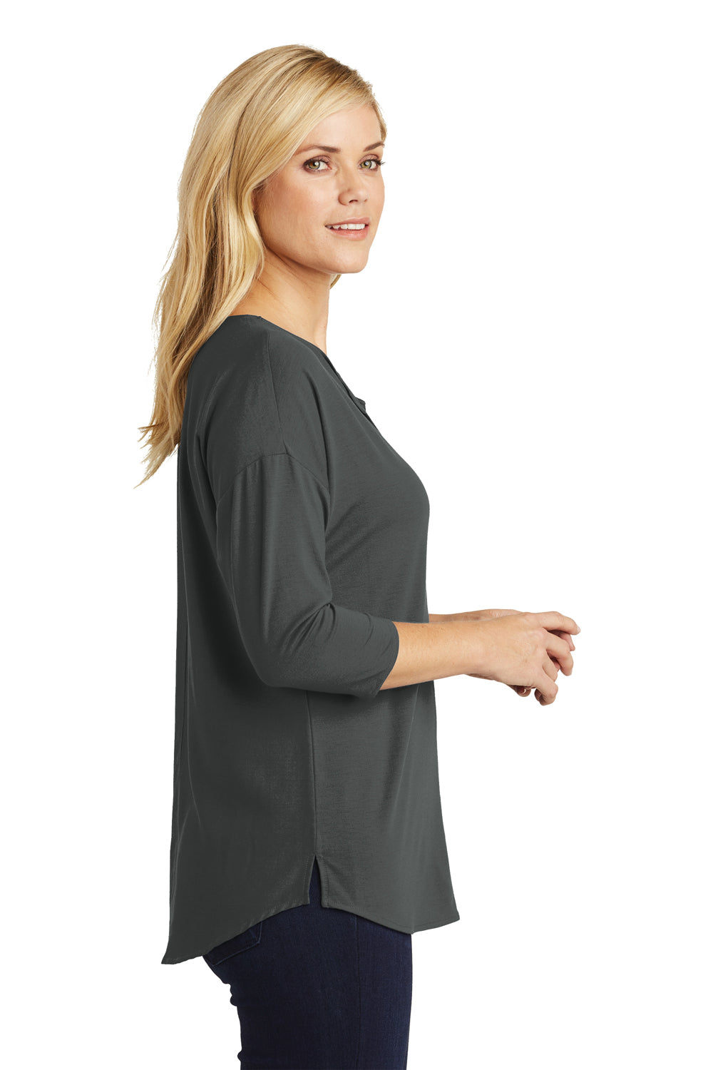 Port Authority LK5433 Womens Concept Jersey 3/4 Sleeve V-Neck T-Shirt Smoke Grey Side