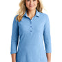 Port Authority Womens Coastal Moisture Wicking 3/4 Sleeve Polo Shirt - Moonlight Blue/White - Closeout
