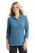 Port Authority LK581 Womens Coastal Moisture Wicking 3/4 Sleeve Polo Shirt Navy Blue/Carolina Blue Front