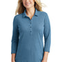 Port Authority Womens Coastal Moisture Wicking 3/4 Sleeve Polo Shirt - River Navy Blue/Carolina Blue - Closeout