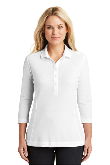 Port Authority LK581 Womens Coastal Moisture Wicking 3/4 Sleeve Polo Shirt White Front