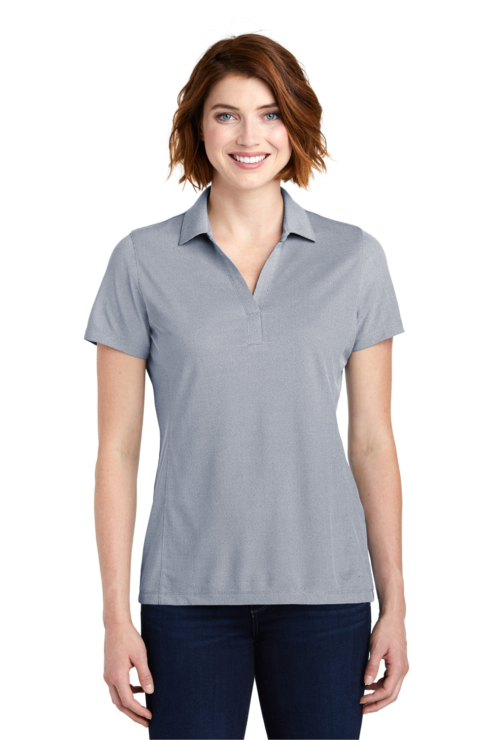 Port Authority LK582 Womens Oxford Moisture Wicking Short Sleeve Polo Shirt Navy Blue Front