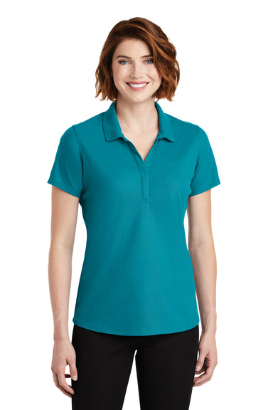 Port Authority LK600 Womens EZPerformance Moisture Wicking Short Sleeve Polo Shirt Teal Blue Front