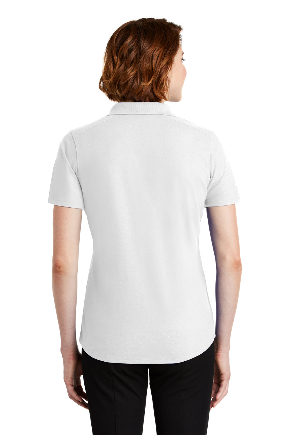 Port Authority LK600 Womens EZPerformance Moisture Wicking Short Sleeve Polo Shirt White Back