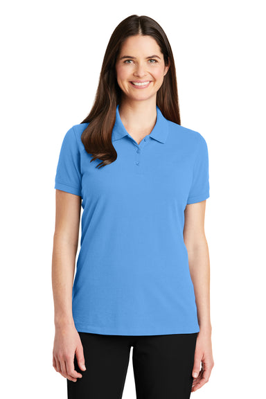 Port Authority LK8000 Womens Wrinkle Resistant Short Sleeve Polo Shirt Azure Blue Front