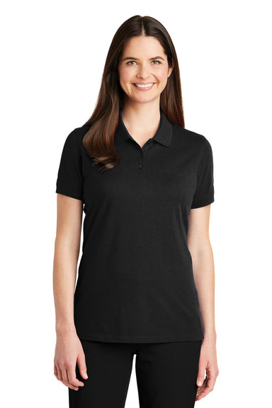 Port Authority LK8000 Womens Wrinkle Resistant Short Sleeve Polo Shirt Black Front