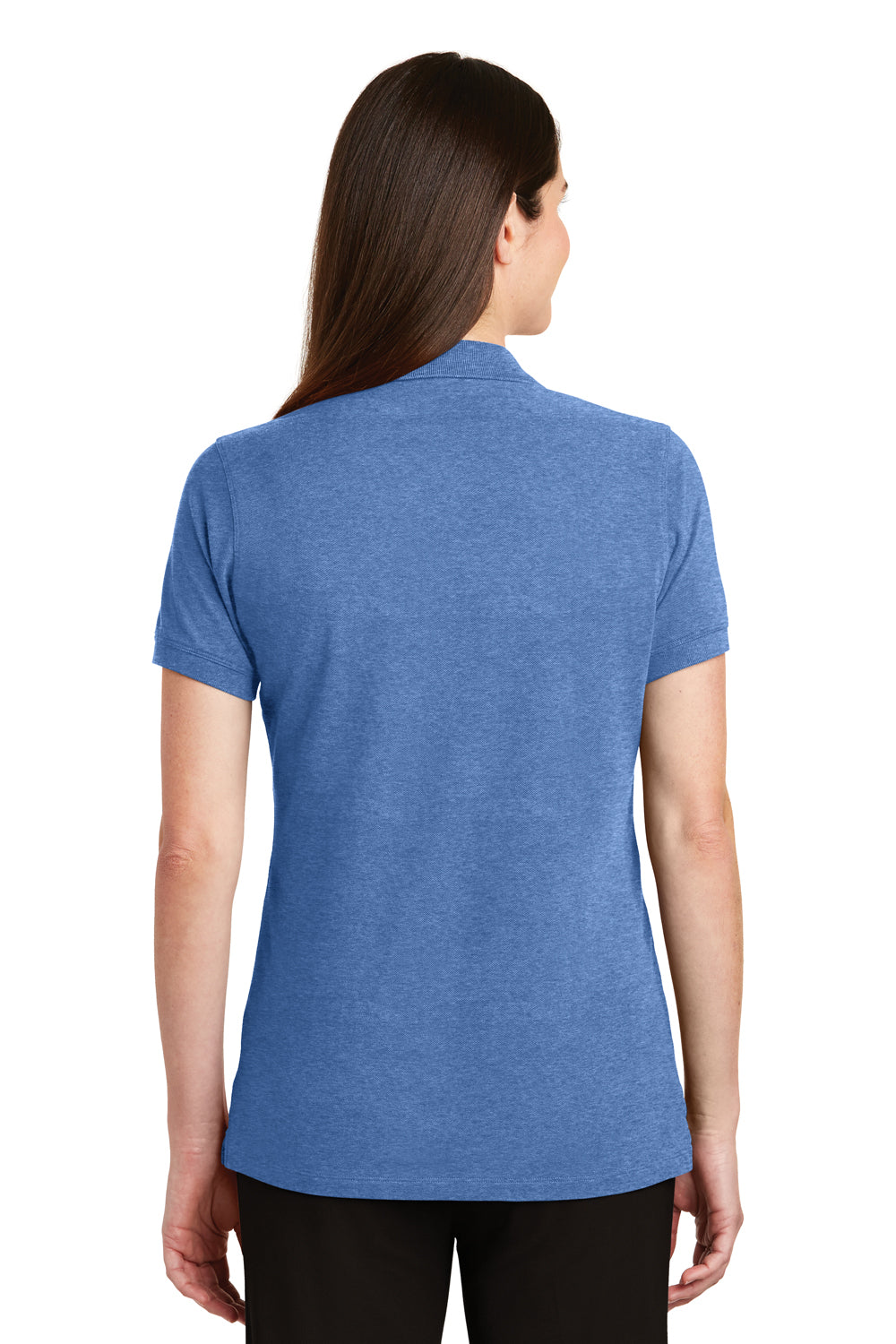Port Authority LK8000 Womens Wrinkle Resistant Short Sleeve Polo Shirt Heather Blue Back