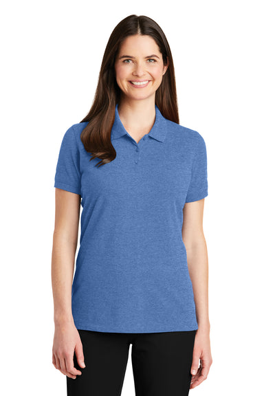 Port Authority LK8000 Womens Wrinkle Resistant Short Sleeve Polo Shirt Heather Blue Front