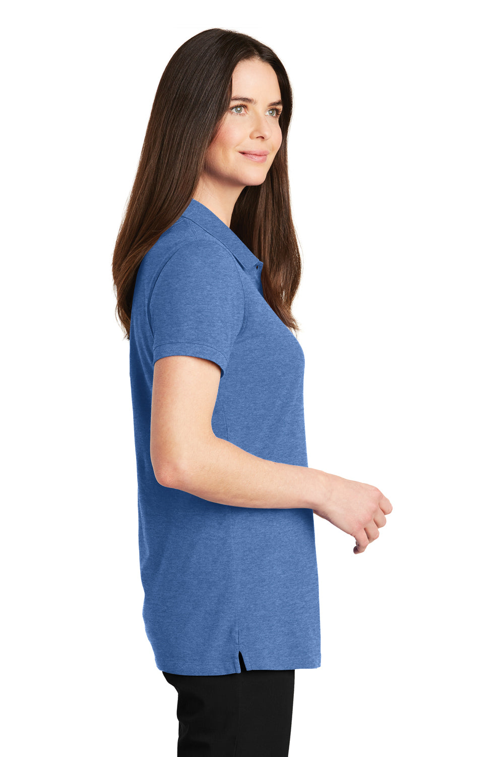 Port Authority LK8000 Womens Wrinkle Resistant Short Sleeve Polo Shirt Heather Blue Side