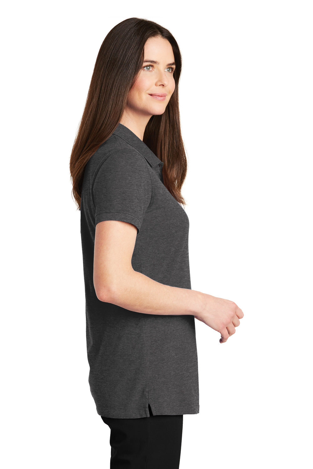 Port Authority LK8000 Womens Wrinkle Resistant Short Sleeve Polo Shirt Heather Charcoal Grey Side