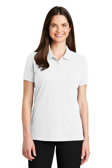 Port Authority LK8000 Womens Wrinkle Resistant Short Sleeve Polo Shirt White Front