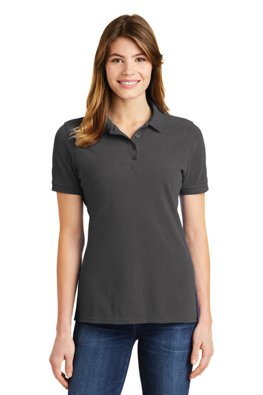 Port & Company LKP1500 Womens Stain Resistant Short Sleeve Polo Shirt Charcoal Grey Front