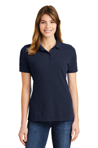 Port & Company LKP1500 Womens Stain Resistant Short Sleeve Polo Shirt Navy Blue Front