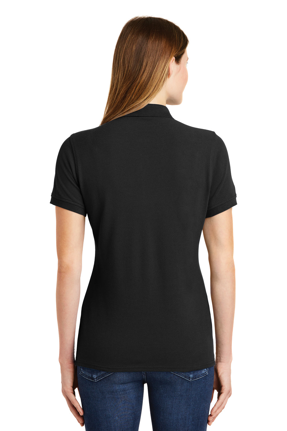 Port & Company LKP1500 Womens Stain Resistant Short Sleeve Polo Shirt Black Back