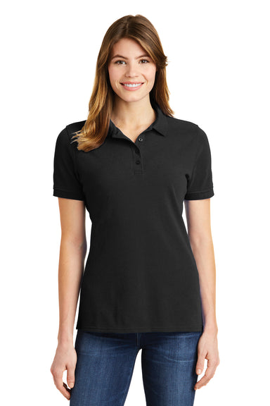 Port & Company LKP1500 Womens Stain Resistant Short Sleeve Polo Shirt Black Front