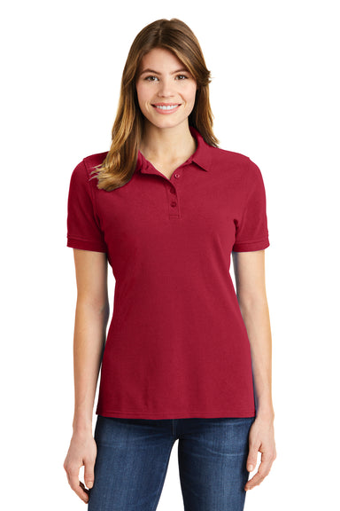 Port & Company LKP1500 Womens Stain Resistant Short Sleeve Polo Shirt Red Front