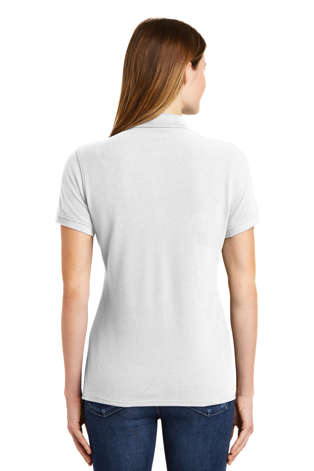 Port & Company LKP1500 Womens Stain Resistant Short Sleeve Polo Shirt White Back