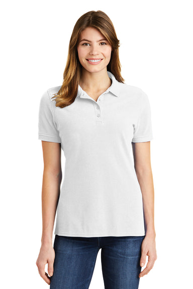 Port & Company LKP1500 Womens Stain Resistant Short Sleeve Polo Shirt White Front