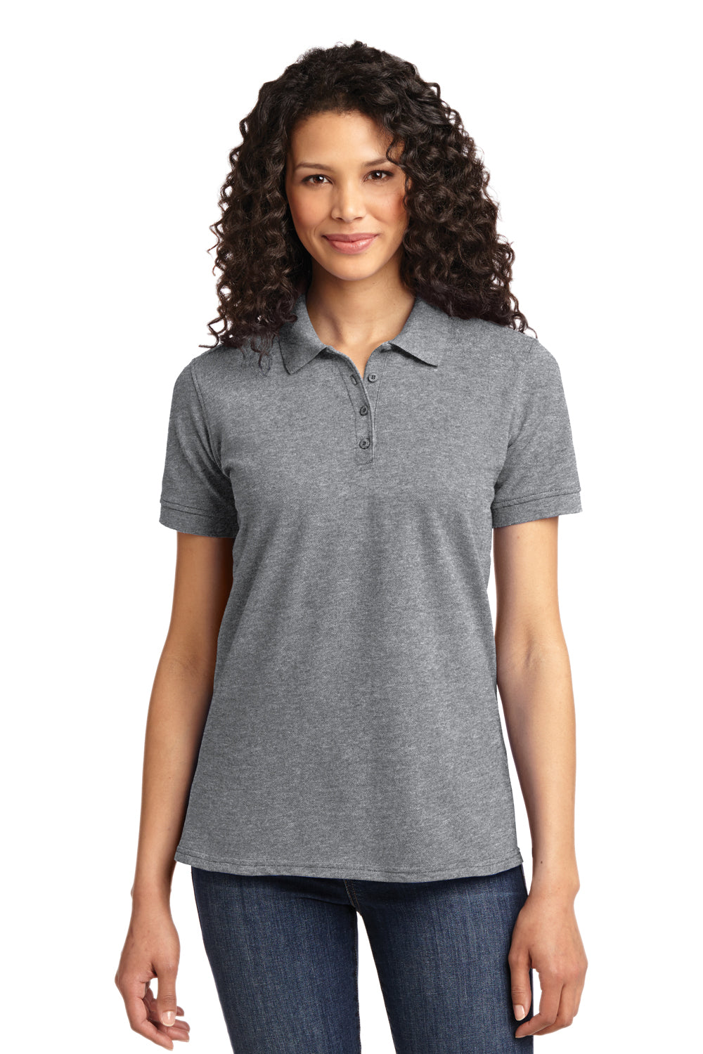 Port & Company LKP155 Womens Core Stain Resistant Short Sleeve Polo Shirt Heather Grey Front