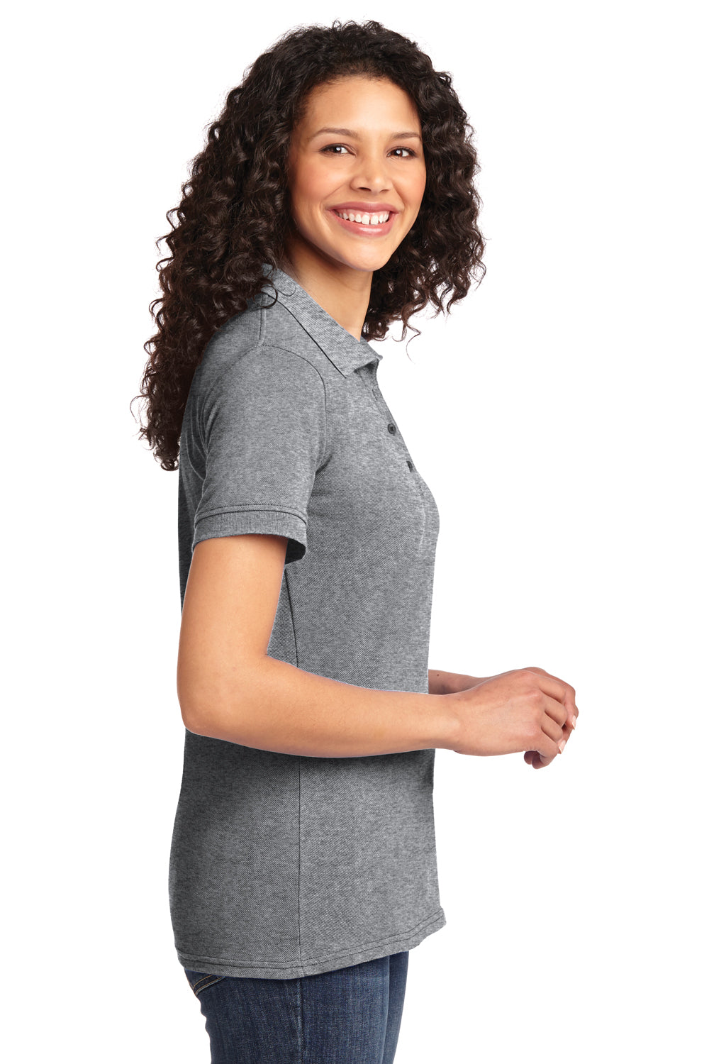 Port & Company LKP155 Womens Core Stain Resistant Short Sleeve Polo Shirt Heather Grey Side