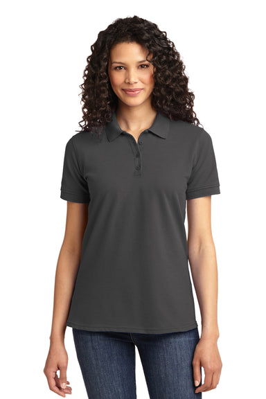 Port & Company LKP155 Womens Core Stain Resistant Short Sleeve Polo Shirt Charcoal Grey Front