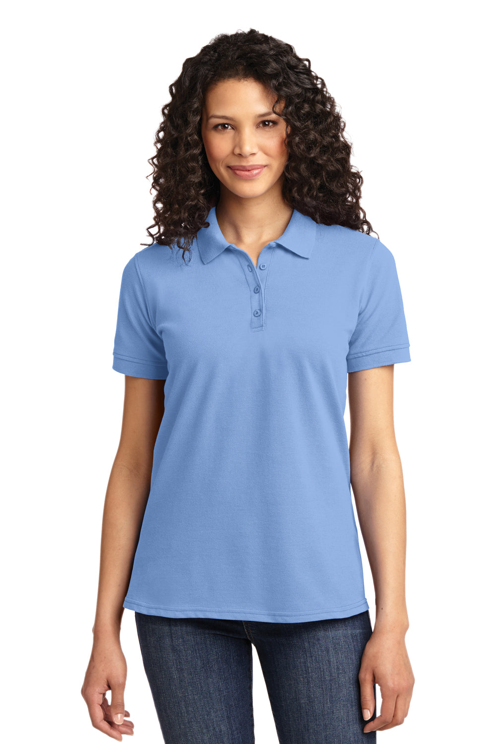 Port & Company LKP155 Womens Core Stain Resistant Short Sleeve Polo Shirt Light Blue Front