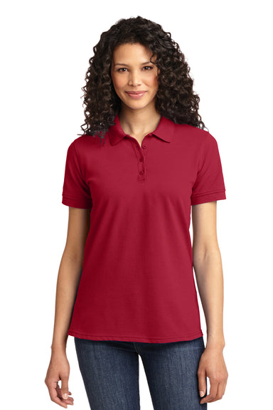 Port & Company LKP155 Womens Core Stain Resistant Short Sleeve Polo Shirt Red Front