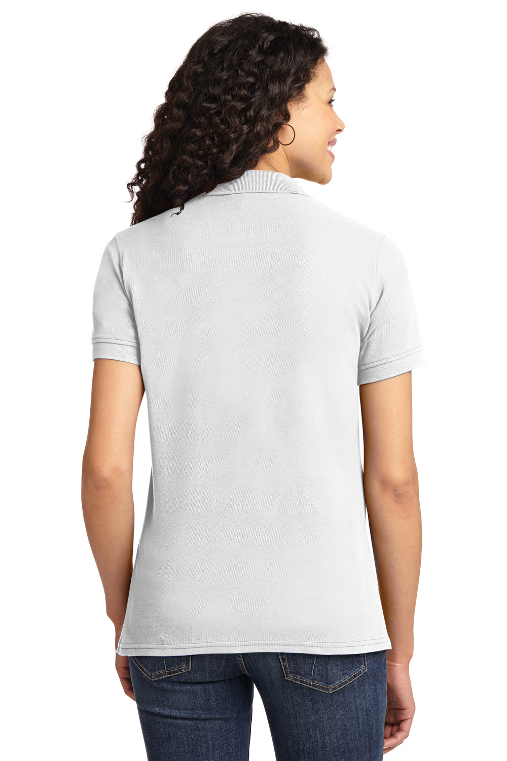 Port & Company LKP155 Womens Core Stain Resistant Short Sleeve Polo Shirt White Back