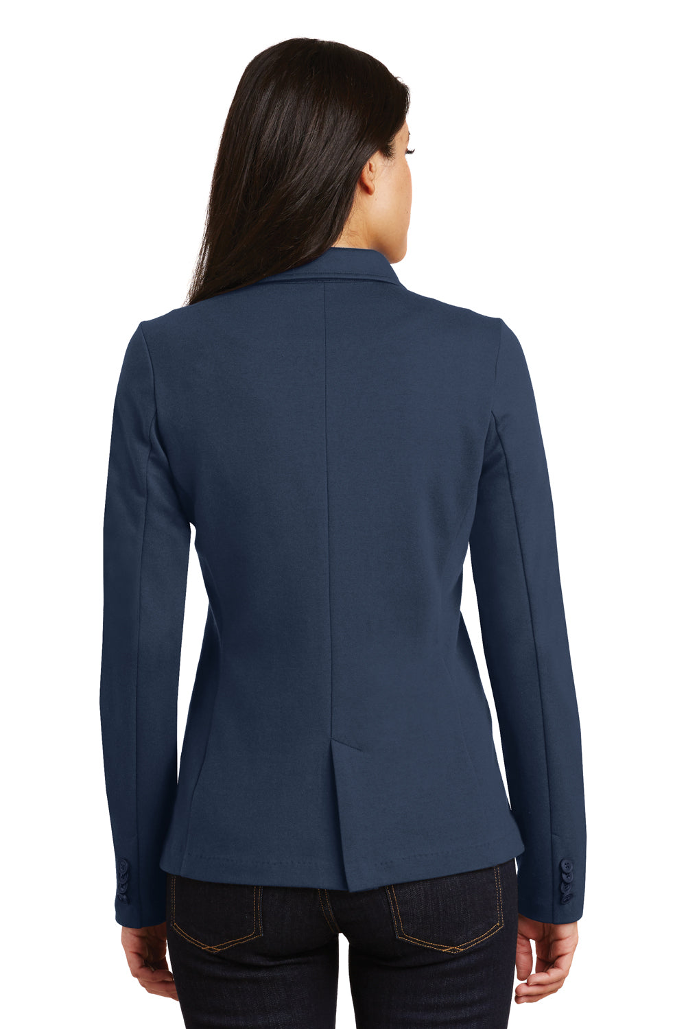 Port Authority LM2000 Womens Knit Button Down Blazer Navy Blue Back