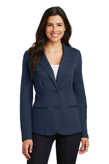 Port Authority LM2000 Womens Knit Button Down Blazer Navy Blue Front