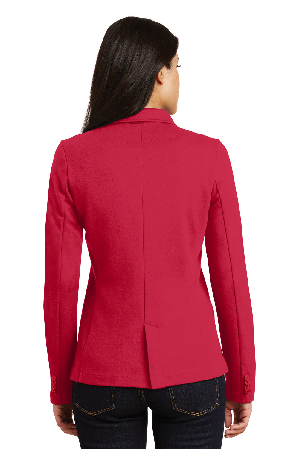 Port Authority LM2000 Womens Knit Button Down Blazer Red Back