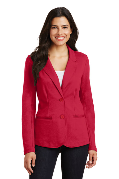 Port Authority LM2000 Womens Knit Button Down Blazer Red Front