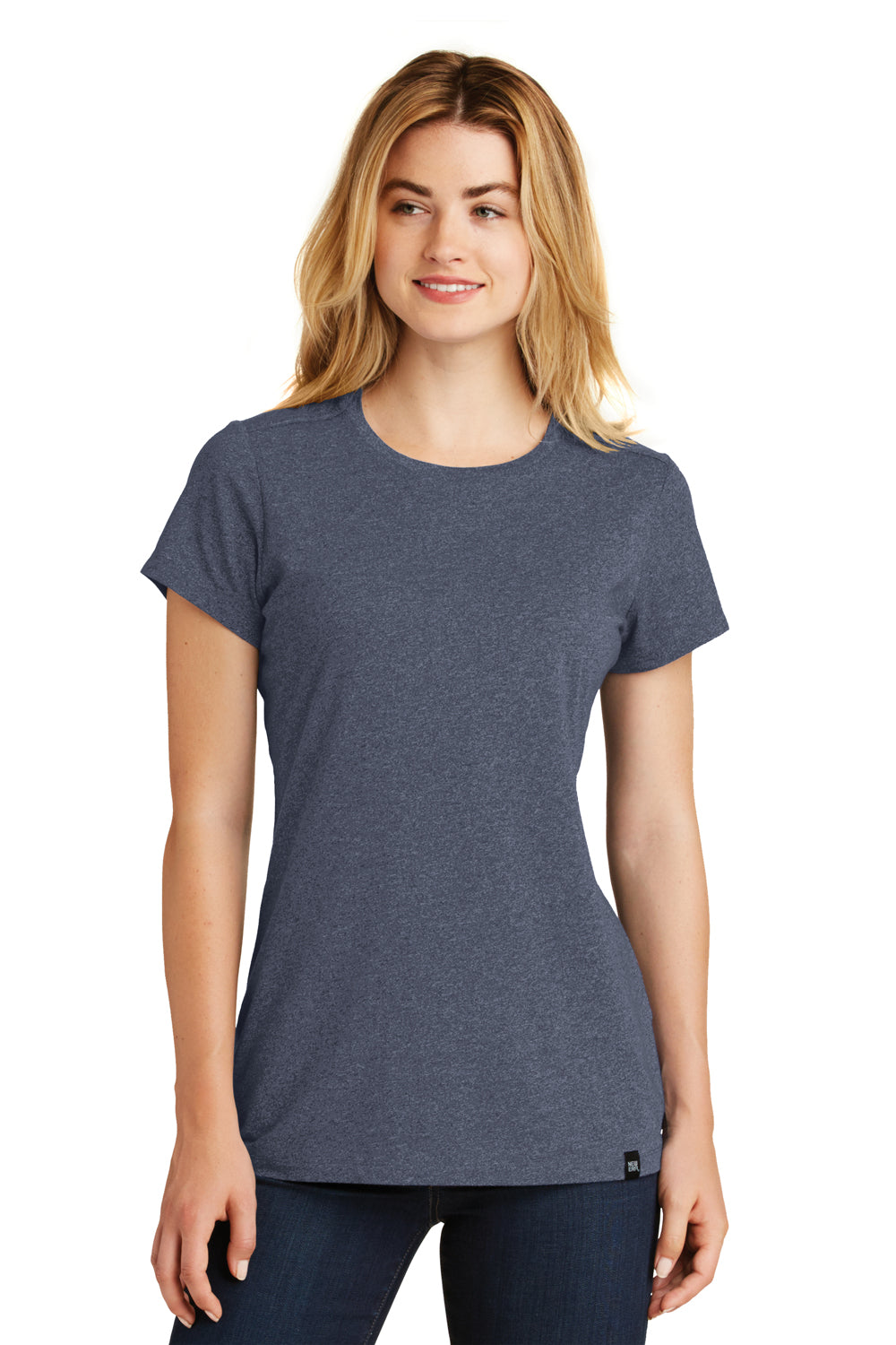 New Era LNEA100 Womens Heritage Short Sleeve Crewneck T-Shirt Heather Navy Blue Front