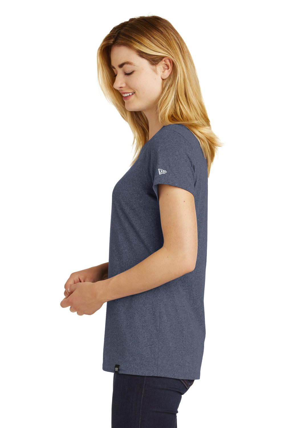 New Era LNEA100 Womens Heritage Short Sleeve Crewneck T-Shirt Heather Navy Blue Side