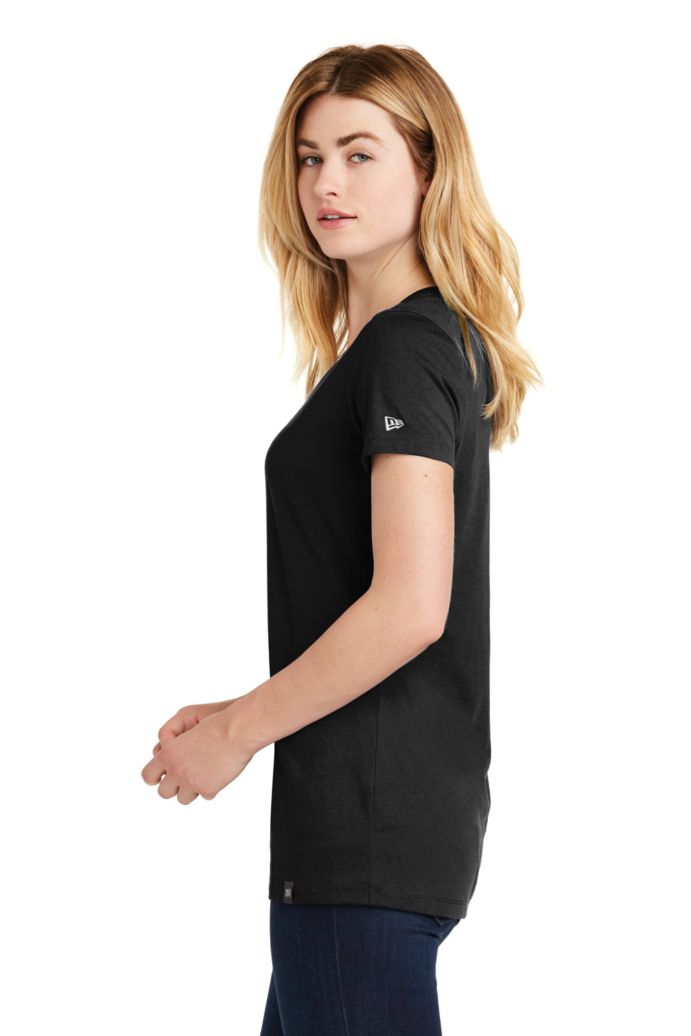 New Era LNEA101 Womens Heritage Short Sleeve V-Neck T-Shirt Black Side