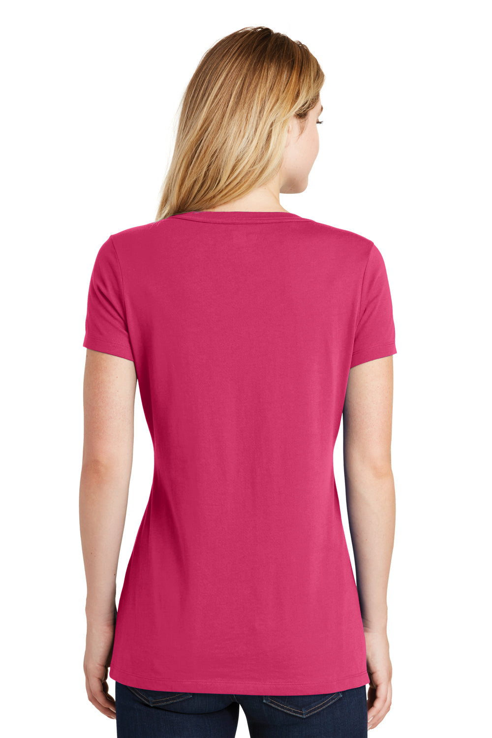 New Era LNEA101 Womens Heritage Short Sleeve V-Neck T-Shirt Deep Pink Back