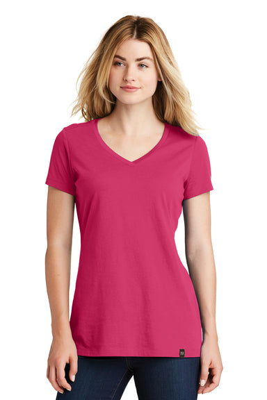 New Era LNEA101 Womens Heritage Short Sleeve V-Neck T-Shirt Deep Pink Front