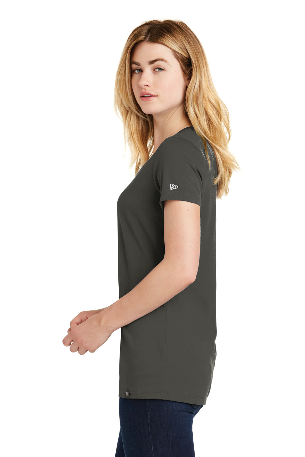 New Era LNEA101 Womens Heritage Short Sleeve V-Neck T-Shirt Graphite Grey Side