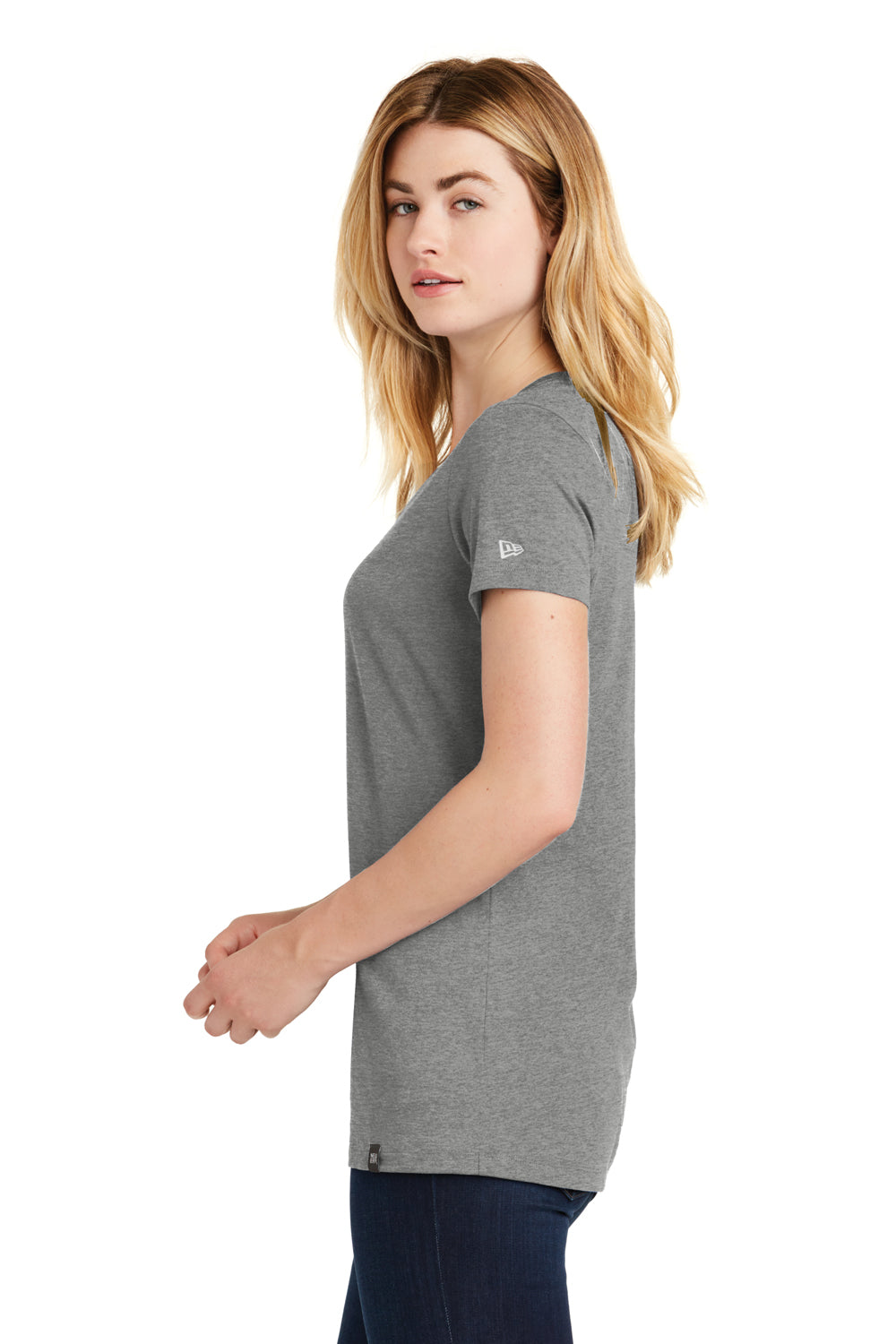 New Era LNEA101 Womens Heritage Short Sleeve V-Neck T-Shirt Heather Shadow Grey Side