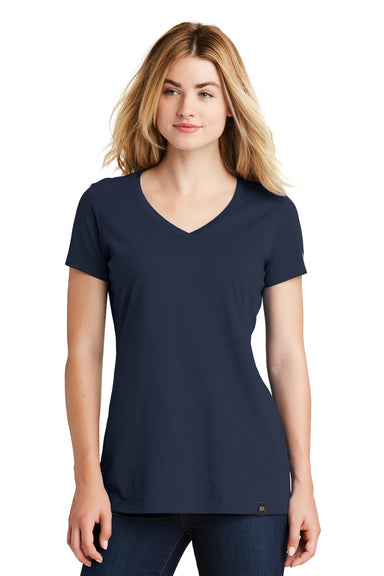 New Era LNEA101 Womens Heritage Short Sleeve V-Neck T-Shirt Navy Blue Front
