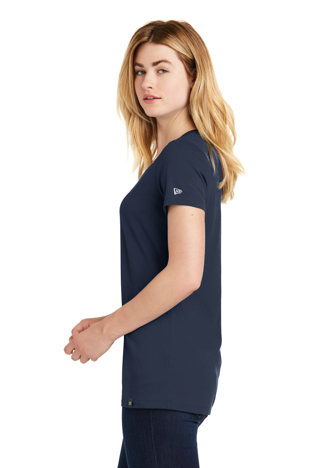 New Era LNEA101 Womens Heritage Short Sleeve V-Neck T-Shirt Navy Blue Side