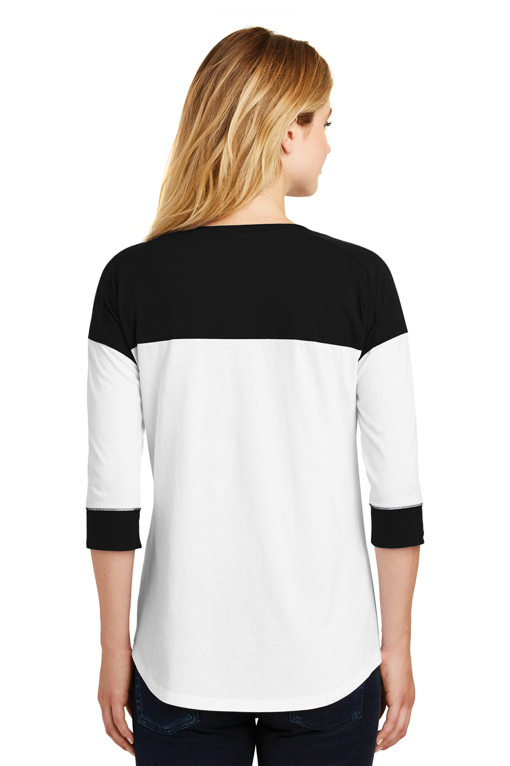 New Era LNEA104 Womens Heritage 3/4 Sleeve Crewneck T-Shirt Black/White Back