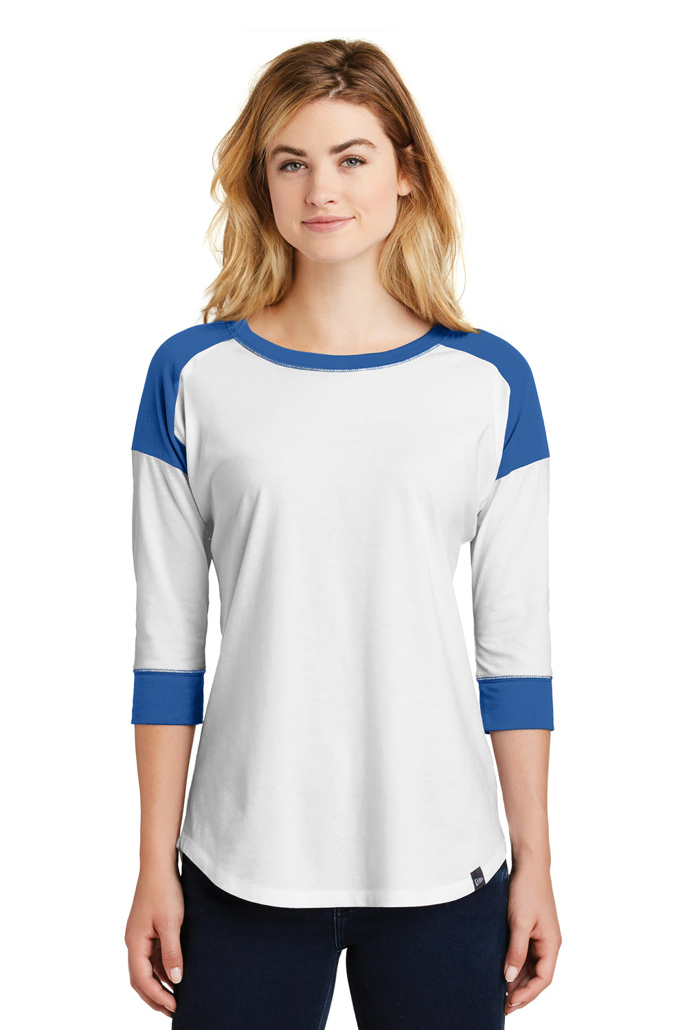 New Era LNEA104 Womens Heritage 3/4 Sleeve Crewneck T-Shirt Royal Blue/White Front